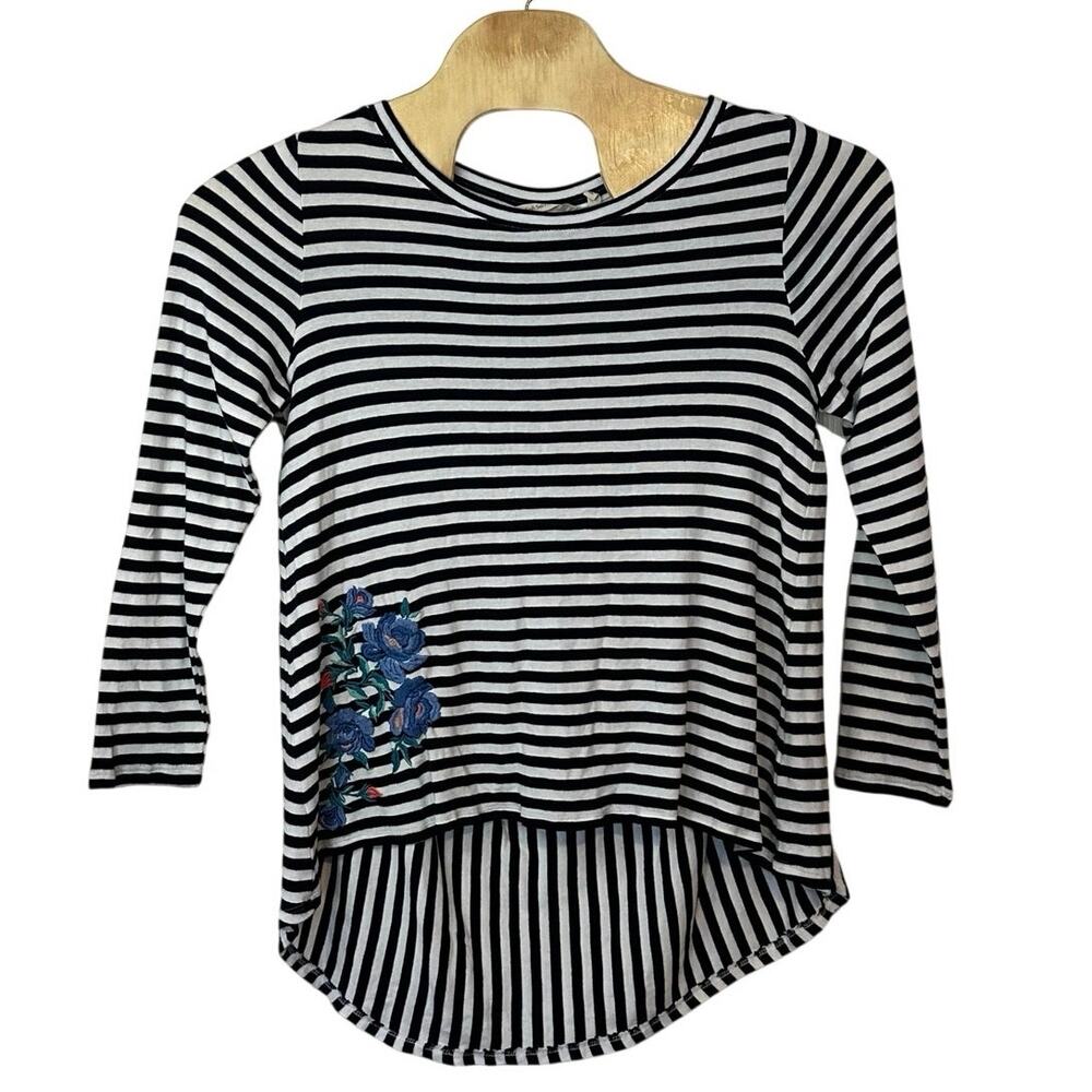 Soft Surroundings Women’s Embroidered Amina Tunic‎ Blouse Floral Striped Size M